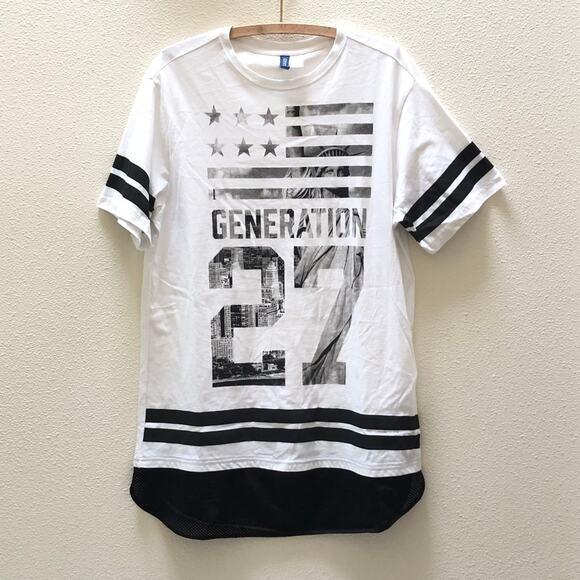 H&M Divided Graphic Tee Long T Shirt Mesh Bottom Size M Hip Hop Hipster Street - Picture 1 of 7